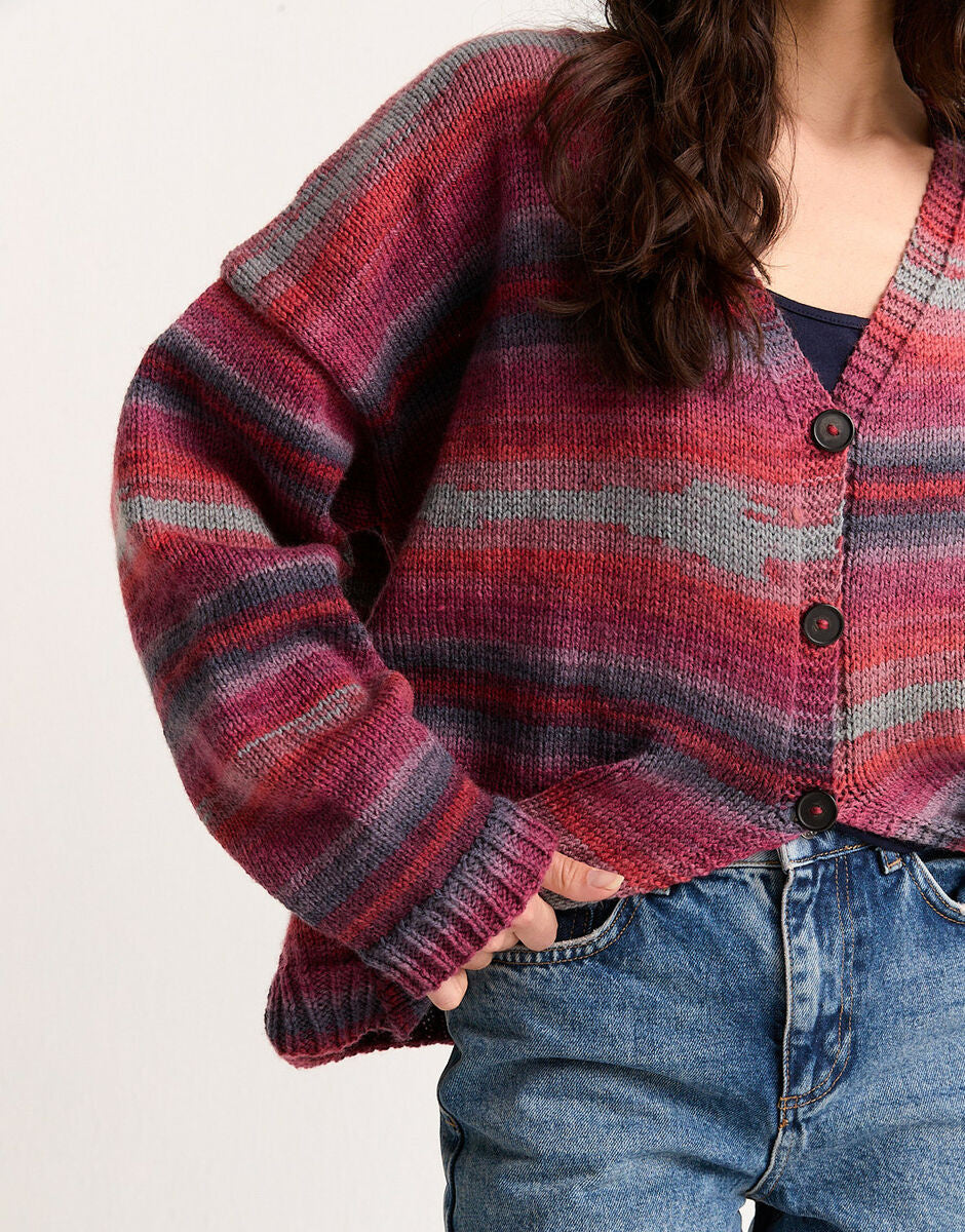Simple V-Neck Knitted Cardigan With Ear-Edged Hem