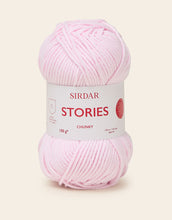 Load image into Gallery viewer, Pink yarn ball with Sirdar Stories label on a light pink background
