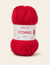 Load image into Gallery viewer, Red ball of yarn with 'Sirdar Stories' label on a beige background