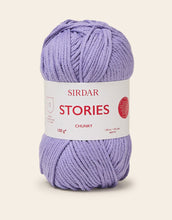 Load image into Gallery viewer, Purple ball of yarn with Sirdar Stories label on a beige background