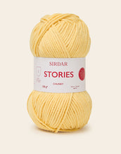 Load image into Gallery viewer, Yellow ball of yarn with Sirdar Stories label on a light beige background
