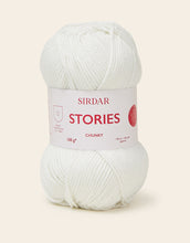 Load image into Gallery viewer, White ball of yarn with 'Sirdar Stories' label on a beige background