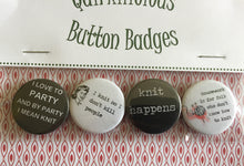 Load image into Gallery viewer, Set of 4 Knitting Themed Pinback Button Badges, 1&quot;/25mm

