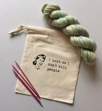 Load image into Gallery viewer, I Knit So I Don’t Kill People Cotton Drawstring Tote Bag