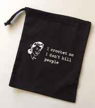Load image into Gallery viewer, I Knit So I Don’t Kill People Cotton Drawstring Tote Bag