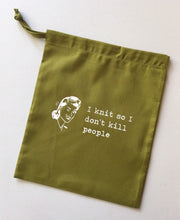 Load image into Gallery viewer, I Crochet So I Don’t Kill People Cotton Drawstring Tote Bag