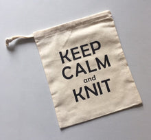 Load image into Gallery viewer, Keep Calm and Knit Cotton Drawstring Tote Bag