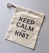 Load image into Gallery viewer, Keep Calm and Knit Cotton Drawstring Tote Bag