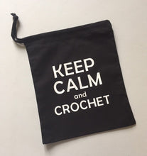 Load image into Gallery viewer, Keep Calm and Crochet Cotton Drawstring Tote Bag
