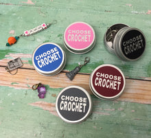Load image into Gallery viewer, Round Notions Tin, Choose Crochet