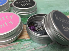 Load image into Gallery viewer, Round Notions Tin, Knitty Bits