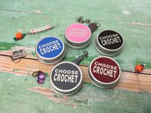 Load image into Gallery viewer, Round Notions Tin, Choose Crochet