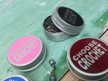 Load image into Gallery viewer, Round Notions Tin, Choose Crochet