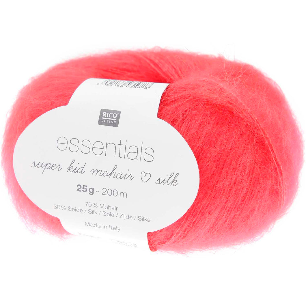 Rico Essentials Super Kid Mohair Loves Silk, Neon Red, 25g