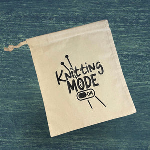 Knitting Mode On, Cotton Drawstring Project Tote Bag