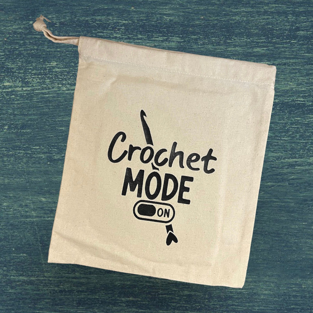 Crochet Mode On, Cotton Drawstring Project Tote Bag