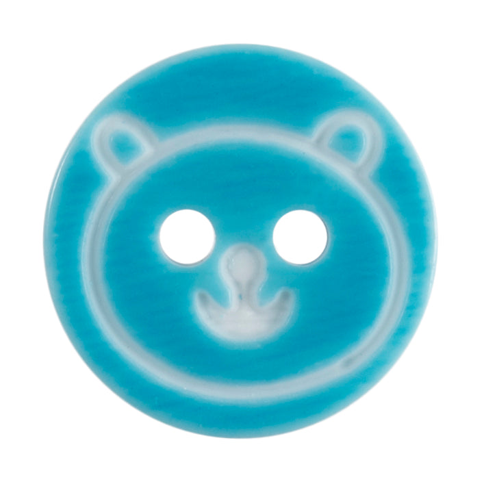 Teddy Bear Face Buttons, Blue, 13mm