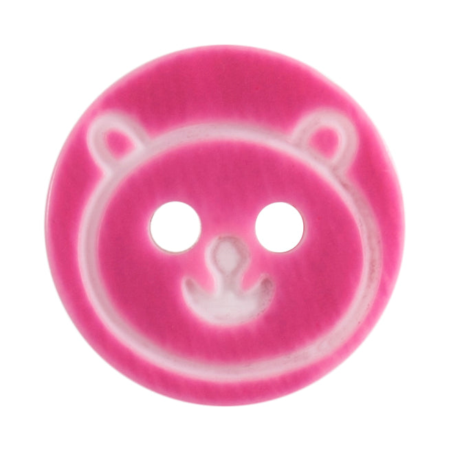 Teddy Bear Face Buttons, Fuschia, 13mm