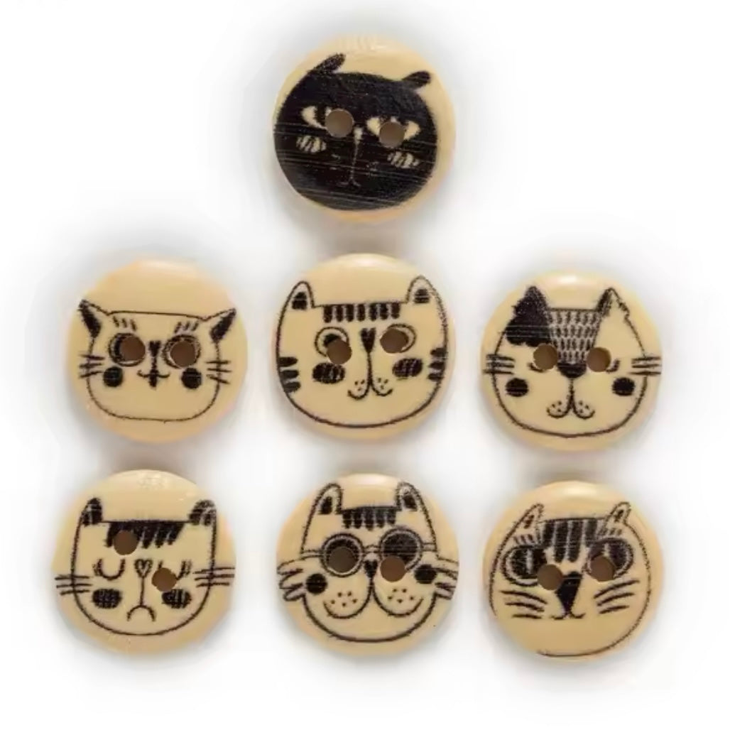 wooden cat button buttons