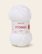 Load image into Gallery viewer, Ball of white yarn with &#39;Sirdar Stories&#39; label on a beige background
