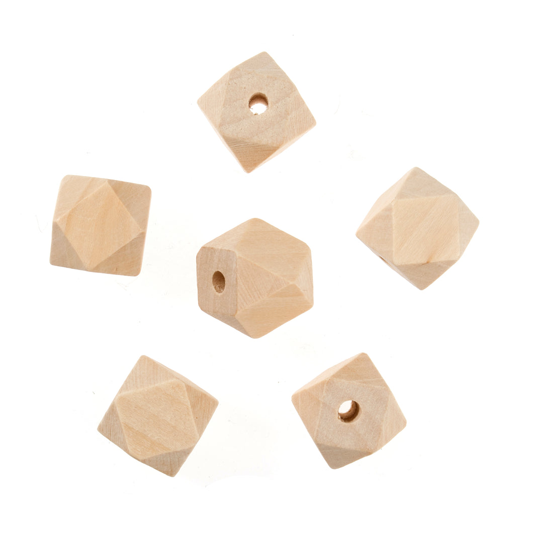 Geo Cut Wooden Beads, 20mm, packs of 6