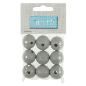Wooden Craft Beads, 25mm, packs of 9, Grey