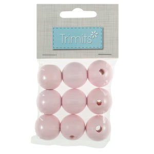 Wooden Craft Beads, 25mm, packs of 9, Pale Pink