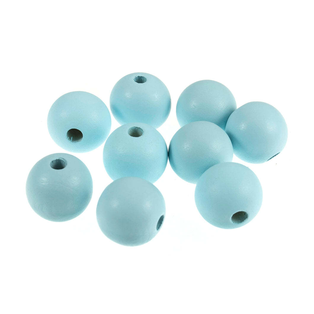 Wooden Craft Beads, 25mm, packs of 9, Pale Blue