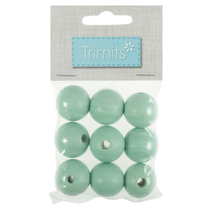 Wooden Craft Beads, 25mm, packs of 9, Mint