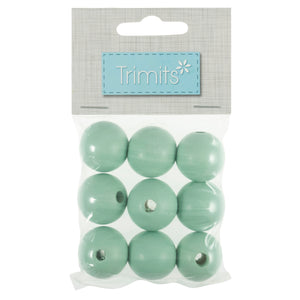 Wooden Craft Beads, 25mm, packs of 9, Mint