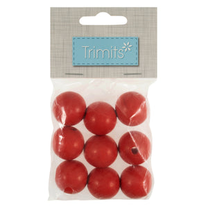 Wooden Craft Beads, 25mm, packs of 9, Red