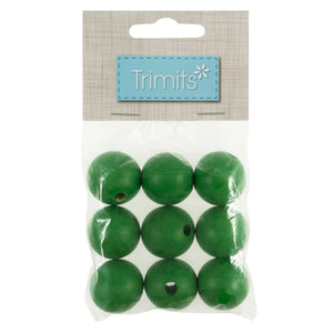 Wooden Craft Beads, 25mm, packs of 9, Green