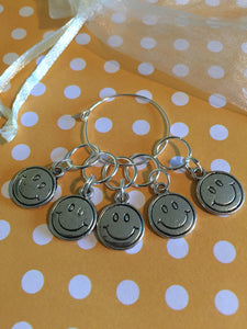 Set of 5 Smiley Faces Stitch Markers