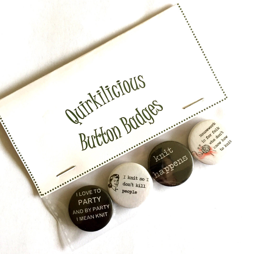 Set of 4 Knitting Themed Pinback Button Badges, 1