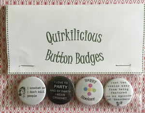 Set of 4 Crochet Themed Button Badges, 1"/25mm