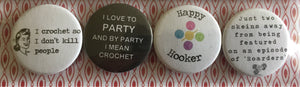 Set of 4 Crochet Themed Button Badges, 1"/25mm