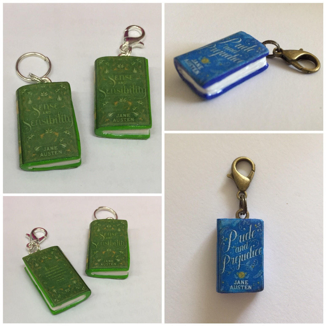 Miniature Book Charm Stitch Marker, Pride and Prejudice, Sense and Sensibility, Jane Austen inspired