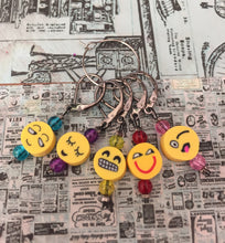 Load image into Gallery viewer, Set of 5 Emoji Knitting Crochet Stitch Markers
