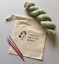 Load image into Gallery viewer, I Knit So I Don’t Kill People Cotton Drawstring Tote Bag
