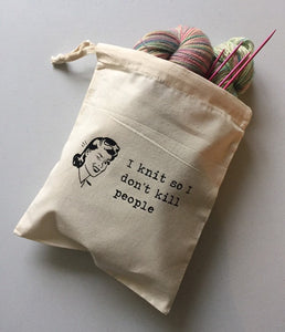 I Knit So I Don’t Kill People Cotton Drawstring Tote Bag