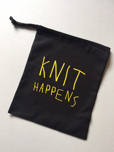 Knit Happens Cotton Drawstring Tote Bag