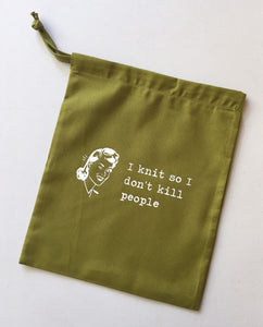 I Knit So I Don’t Kill People Cotton Drawstring Tote Bag