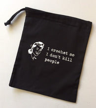 Load image into Gallery viewer, I Knit So I Don’t Kill People Cotton Drawstring Tote Bag
