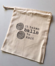 Load image into Gallery viewer, It Takes Balls to Knit Cotton Drawstring Tote Bag
