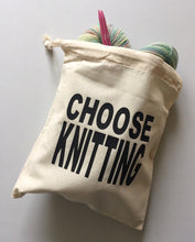Load image into Gallery viewer, Choose Yarn, Knitting, Crochet, Cotton Drawstring Project Tote Bag
