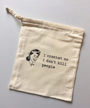 Load image into Gallery viewer, I Crochet So I Don’t Kill People Cotton Drawstring Tote Bag
