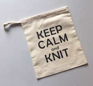 Keep Calm and Knit Cotton Drawstring Tote Bag