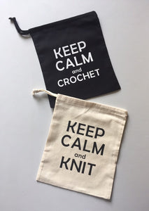 Keep Calm and Knit Cotton Drawstring Tote Bag