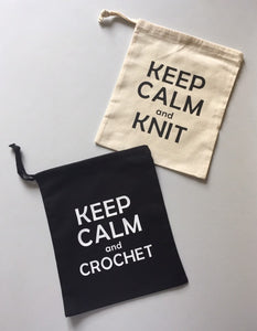 Keep Calm and Knit Cotton Drawstring Tote Bag