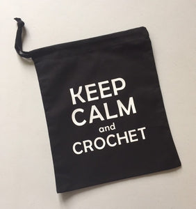 Keep Calm and Knit Cotton Drawstring Tote Bag